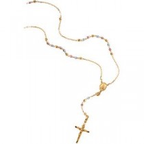 Tricolor Rosary Necklace in 14k Yellow Gold