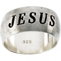 Half Round Jesus Ring in Sterling Silver