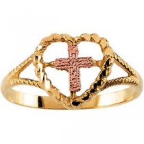 Rose Cross Heart Ring in 14k Yellow Gold