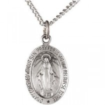 Miraculous  Medal 18 Inch Chain in Sterling Silver