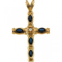 Sapphire Diamond Cross in 14k Yellow Gold