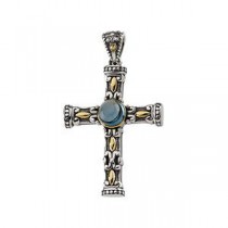 London Blue Topaz Cabochon Pendant in 14k Yellow Gold & Sterling Silver