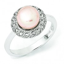Zirconia Pink Cultured Pearl Ring