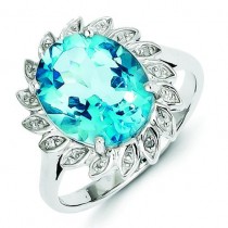 Rhodium Light Swiss Blue Topaz Diamond Ring