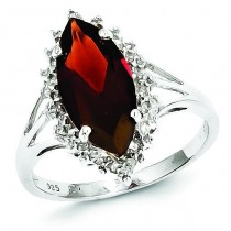 Rhodium Garnet Diamond Ring