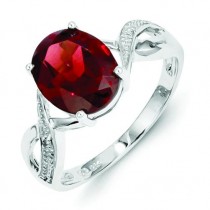 Rhodium Garnet Diamond Ring
