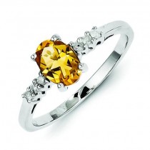 Rhodium Citrine Diamond Ring