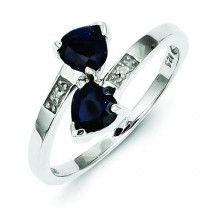 Rhodium Dark Sapphire Diamond Heart Ring