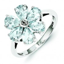Rhodium Aqua Diamond Flower Ring