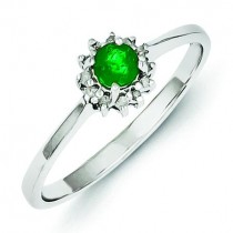 Rhodium Round Emerald Diamond Ring