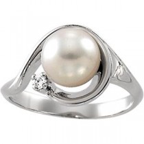 Akoya Pearl Diamond Ring in 14k White Gold