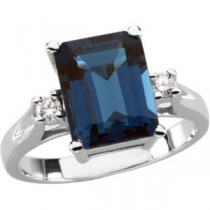 London Blue Topaz Diamond Ring in 14k White Gold 