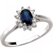 Blue Sapphire Diamond Ring in 14k White Gold 