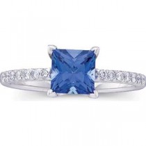 Chatham Sapphire Diamond Ring in 14k White Gold (0.16 Ct. tw.) (0.16 Ct. tw.)