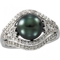 Tahitian Pearl Diamond Ring in 14k White Gold