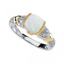 Opal Tanzanite Diamond Ring in 14k Two-tone Gold (0.16 Ct. tw.) (0.16 Ct. tw.)