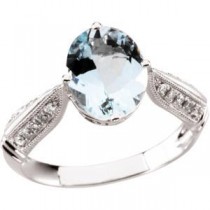 Aquamarine Diamond Ring in 14k White Gold (0.125 Ct. tw.) (0.125 Ct. tw.)
