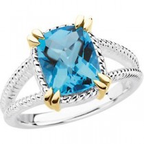 Swiss Blue Topaz Ring in 14k Yellow Gold & Sterling Silver