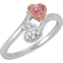 Genuine Pink Sapphire Diamond Heart Ring in Sterling Silver 