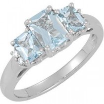 Genuine Aquamarine Diamond Ring in 14k White Gold (0.05 Ct. tw.) (0.05 Ct. tw.)