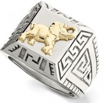 Stainless Steel Ring t Yellow Elephant Greek Key in 10k Yellow Gold & Stainless Steel