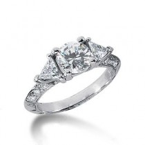 Round Three Stone Diamond Engagement Ring in 14K Yellow Gold