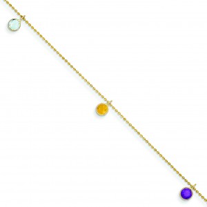Multi Gemstone Anklet in 14k Yellow Gold