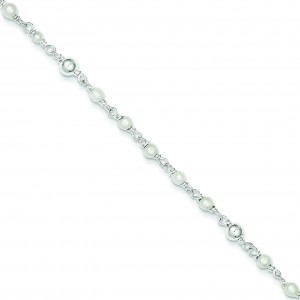 Pearl Heart Anklet in Sterling Silver