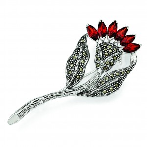 Marcasite CZ Flower Pin in Sterling Silver