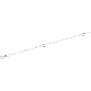 White Hearts Diamond Cut Cable Anklet in 14k White Gold