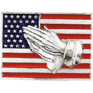 Red White Blue Flag Praying Hands Lapel Pin in Sterling Silver