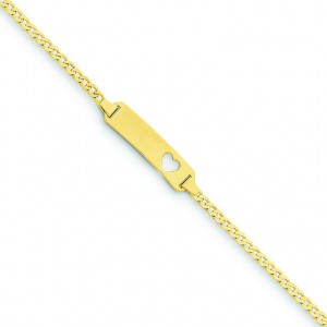 Curb Link Baby ID Plate Heart Bracelet in 14k Yellow Gold
