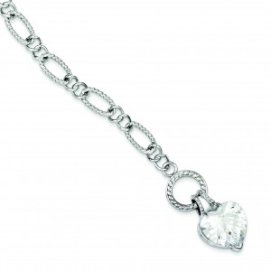 Dangling CZ Heart Bracelet in Sterling Silver