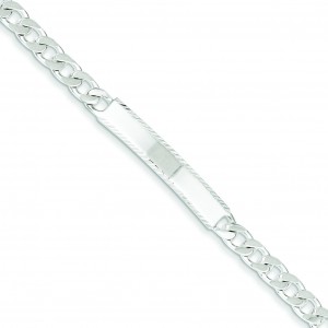 Polished Diamond-Cut Engravable Curb Link ID Bracelet in Sterling Silver