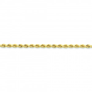 14k Yellow Gold 8 inch 3.00 mm Handmade Diamond-cut Rope Chain Bracelet