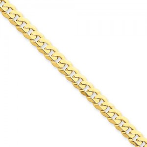 14k Yellow Gold 7 inch 5.75 mm Flat Beveled Curb Chain Bracelet