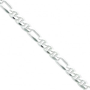 Sterling Silver 7 inch 7.75 mm Figaro Chain Bracelet
