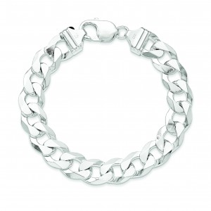 Sterling Silver 8 inch 12.30 mm Beveled Curb Chain Bracelet