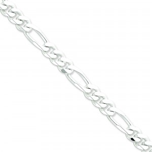Sterling Silver 8 inch 9.00 mm  Figaro Chain Bracelet