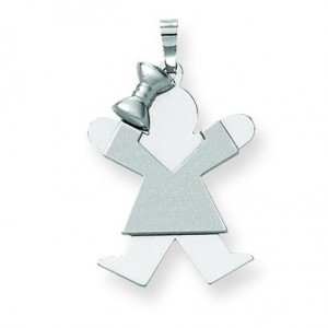 Medium Girl with Bow On Left Engraveable Charm in 14k White Gold