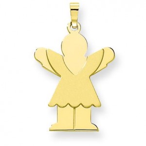 Solid Satin Engraveable Girl with Ruffled Skirt Charm in 14k Yellow Gold