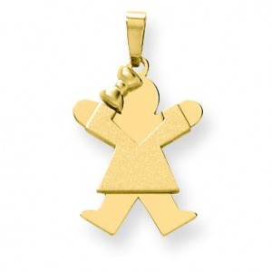 Solid Engraveable Girl with Bow On Left Charm in 14k Yellow Gold