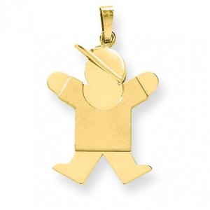 Solid Engraveable Boy with Hat On Right Charm in 14k Yellow Gold