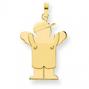 Solid Engraveable Boy In Overalls with Hat On Left Charm in 14k Yellow Gold