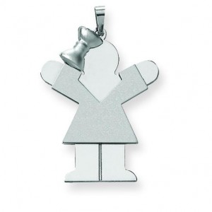 Large Girl with Bow On Left Engraveable Charm in 14k White Gold