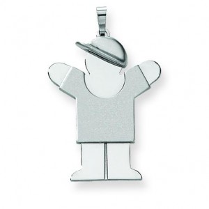 Large Boy with Hat On Right Engraveable Charm in 14k White Gold