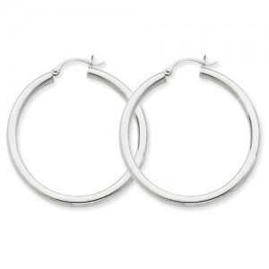 Round Hoop Earrings in 10k White Gold