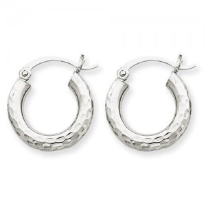 Diamond Cut Round Hoop Earrings in 10k White Gold