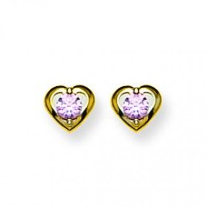 Heart W Pink CZ Earrings in Non Metal