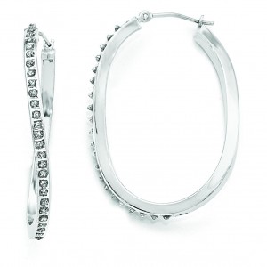 Diamond Fascination Oval Twist Hinged Hoop Earrings in 14k White Gold (0.01 Ct. tw.)